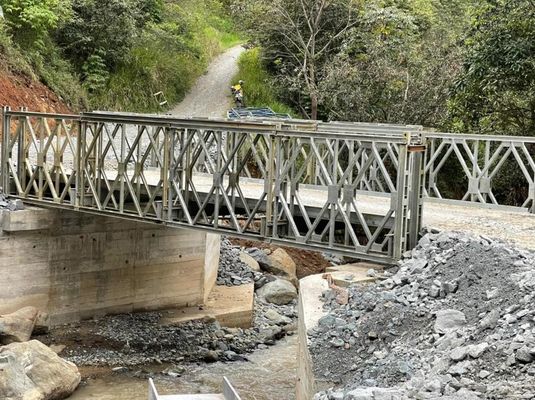 Compact portable Bailey Bridge providing easy handling and rapid setup for temporary crossings and infrastructure support